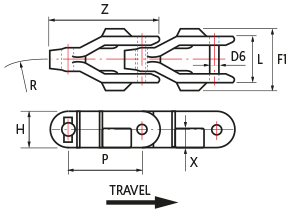 Acetal Case Chains - PM1400D - drawing