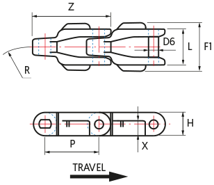 Acetal Case Chains - PM600D - drawing