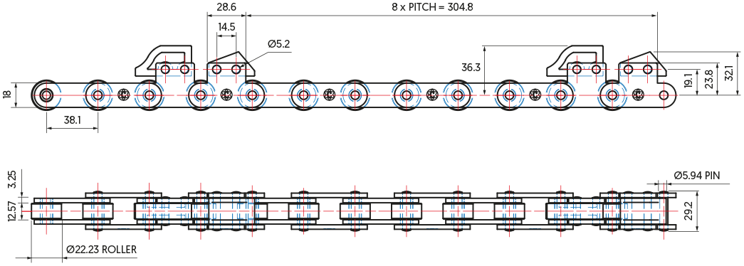 Lanham Lug Chain JK762/SK2 - drawing