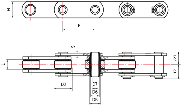 Non Standard Hollow Pin Series Oven Chain - drawing