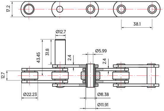 Proofer Chains – Extended Pin - drawing
