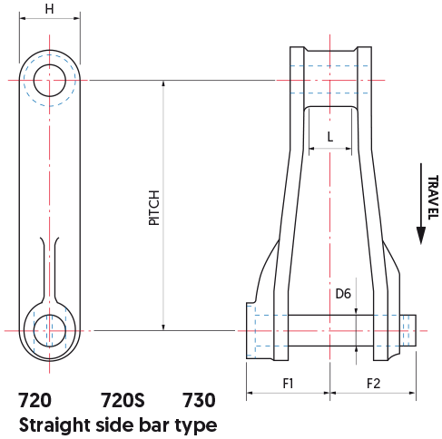 700 Class Pintle Chains - straight side bar type - drawing