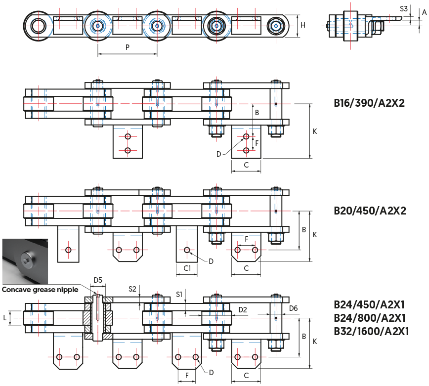 B series Bulk Reception Chains - drawing