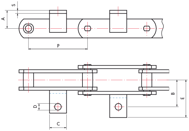 M Series Chains with A1 attachments - drawing
