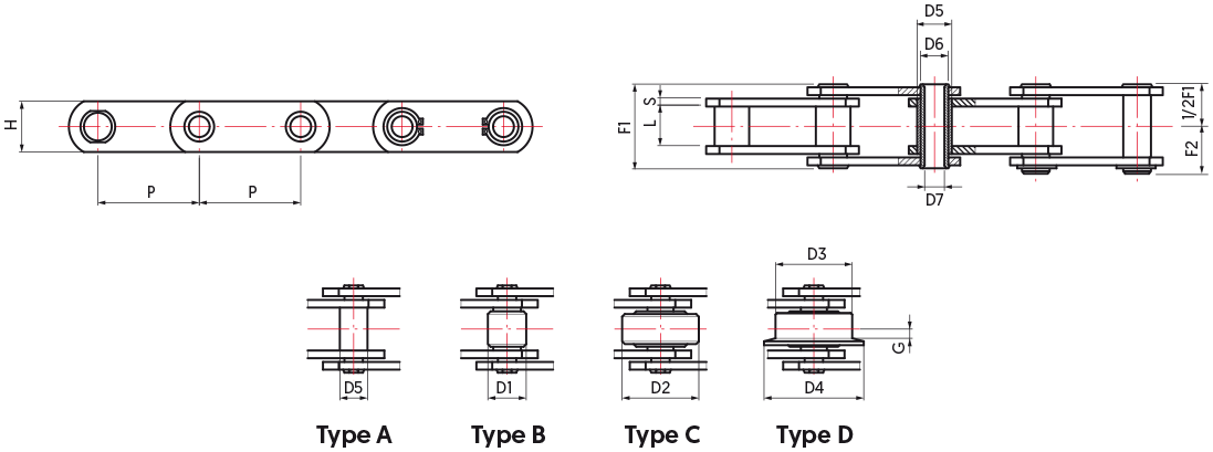 M Series Chains with Hollow Pin - drawing