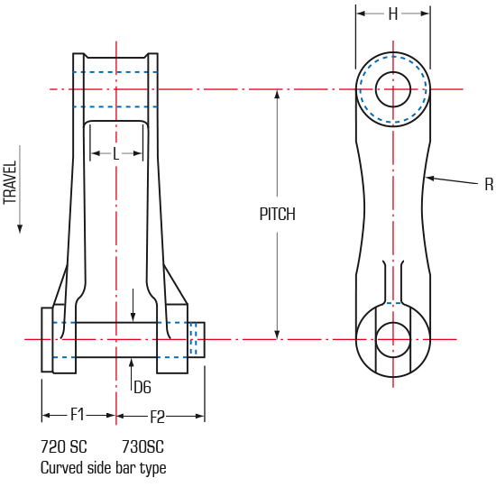 700 Series Collector Chains (720) - Curved side bar type